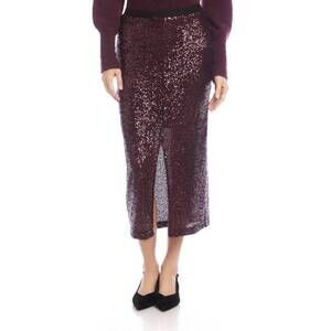 NEW KAREN KANE sequin midi skirt in eggplant